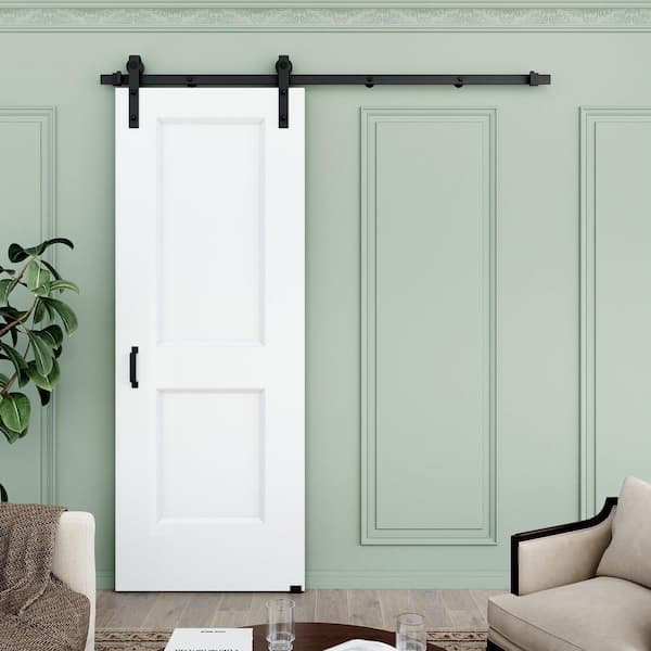 32 in. x 80 in. H Shape White Primed MDF Easy Install Sliding Barn Door with Hardware Kit Handle Included for Bathroom