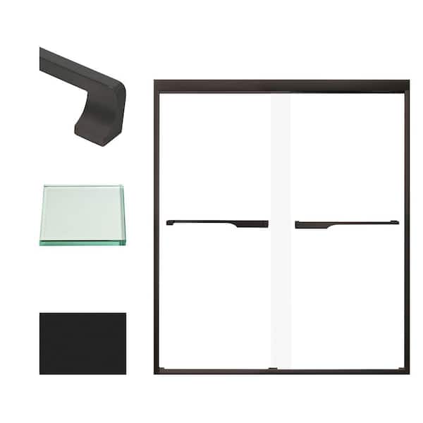 Transolid Frederick 59 in. W x 70 in. H Sliding Semi-Frameless Shower Door in Matte Black with Clear Glass