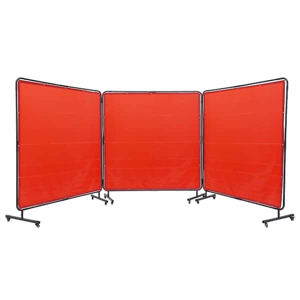 SKYSHALO Welding Screen with Frame 6 ft. x 6 ft. 3-Panel Welding Curtain Screens Flame-Resistant Vinyl Screen on 12-Swivel Wheels