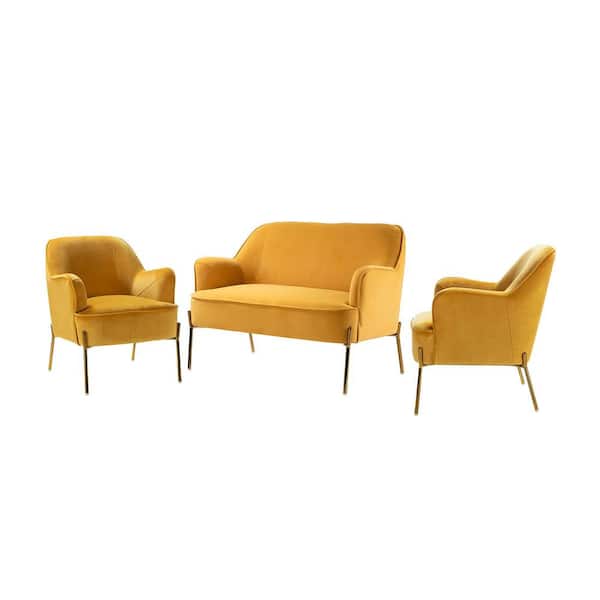 JAYDEN CREATION Alita 3-Piece Mustard Living Room Set