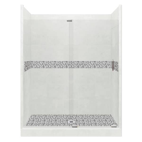American Bath Factory Del Mar Grand Slider 32 in. x 60 in. x 80 in. Center Drain Alcove Shower Kit in Natural Buff and Chrome Hardware