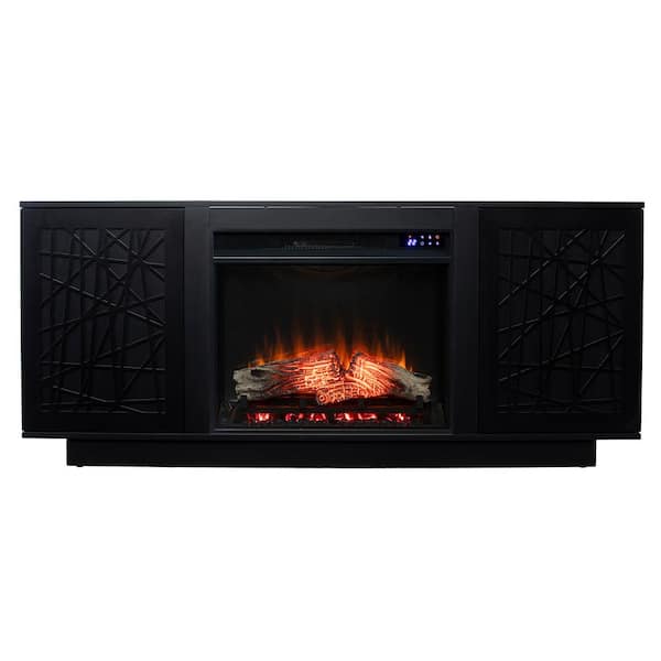 SEI FURNITURE Delgrave Touch Screen Electric Media Fireplace with Storage in Black