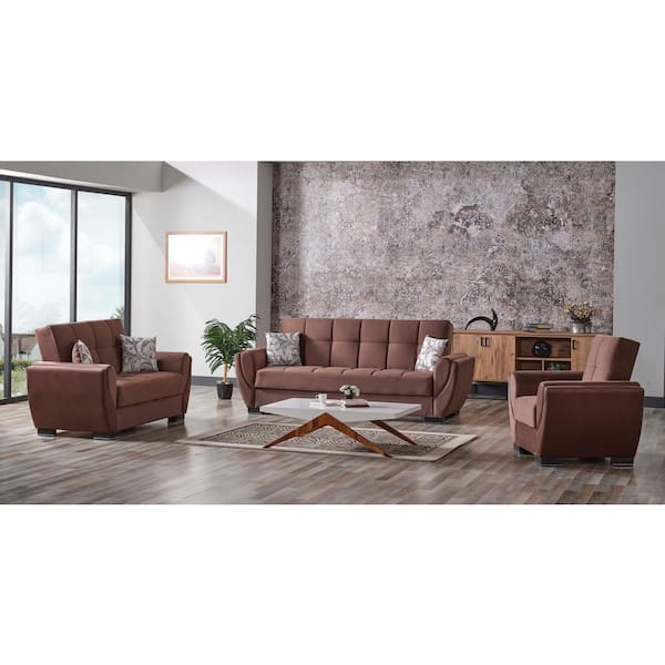 Ottomanson Daydream Collection Convertible 74 in. Brown Faux Leather  3-Seater Twin Sleeper Sofa Bed with Storage DAY-BN-PU-SB - The Home Depot