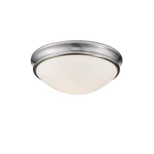 12 in. W 2-Light Brushed Nickel Ceiling Fixture Flush Mount Bowl with Glass Shade