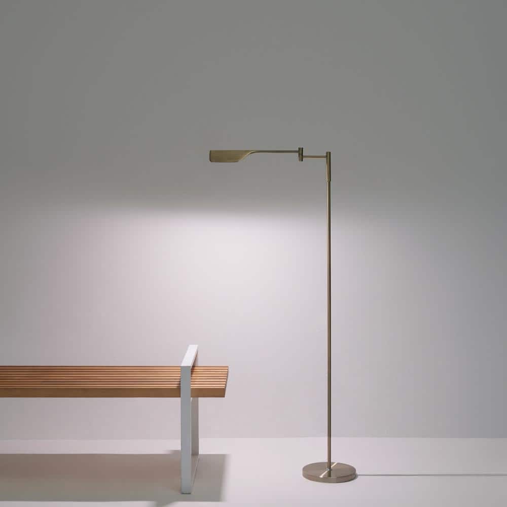 Elegant Antique Brass 53" Adjustable LED Task Floor Lamp with 3-Way Dimmer