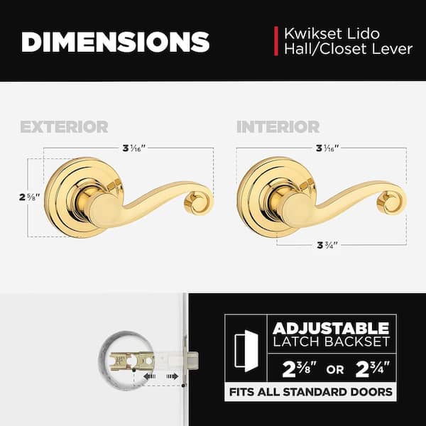 Kwikset Lido Polished Brass Hall/Closet Wave Door Handle 720LL 3