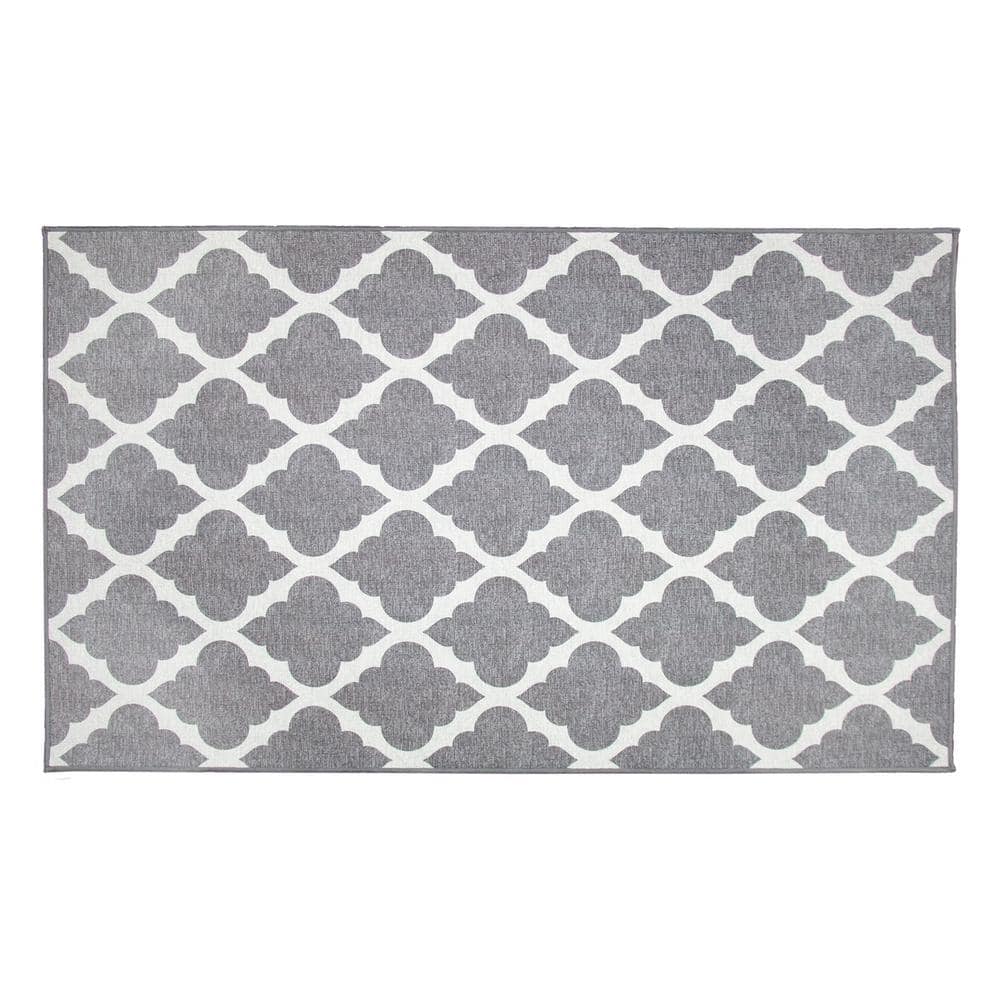 Elegant Gray Trellis 5' x 7' Washable Non-Slip Rug