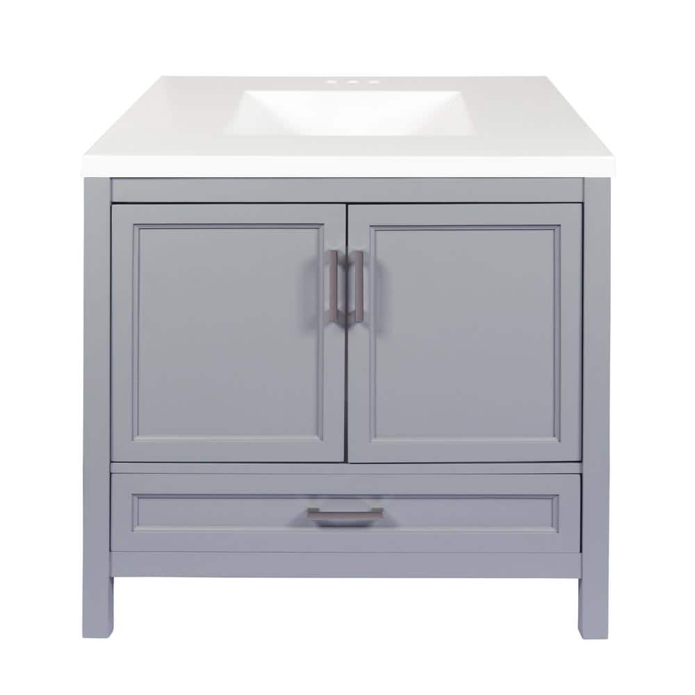 Amluxx Salerno 37 in. W x 22 in. D x 36 in . H Bath Vanity in Grey with Cultured Marble Vanity Top in White -  SL37GR-T37WH