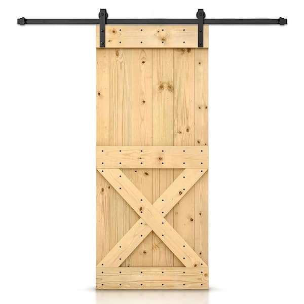 CALHOME Mini X 32 in. x 84 in. Unfinished Stained DIY Wood Interior Sliding Barn Door with Hardware Kit