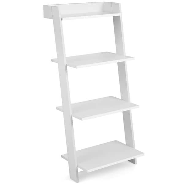 Costway 19.5 in. Wide 4-Tier Ladder Shelf Leaning Bookshelf withAnti-falling Baffle Wood Bookcase White