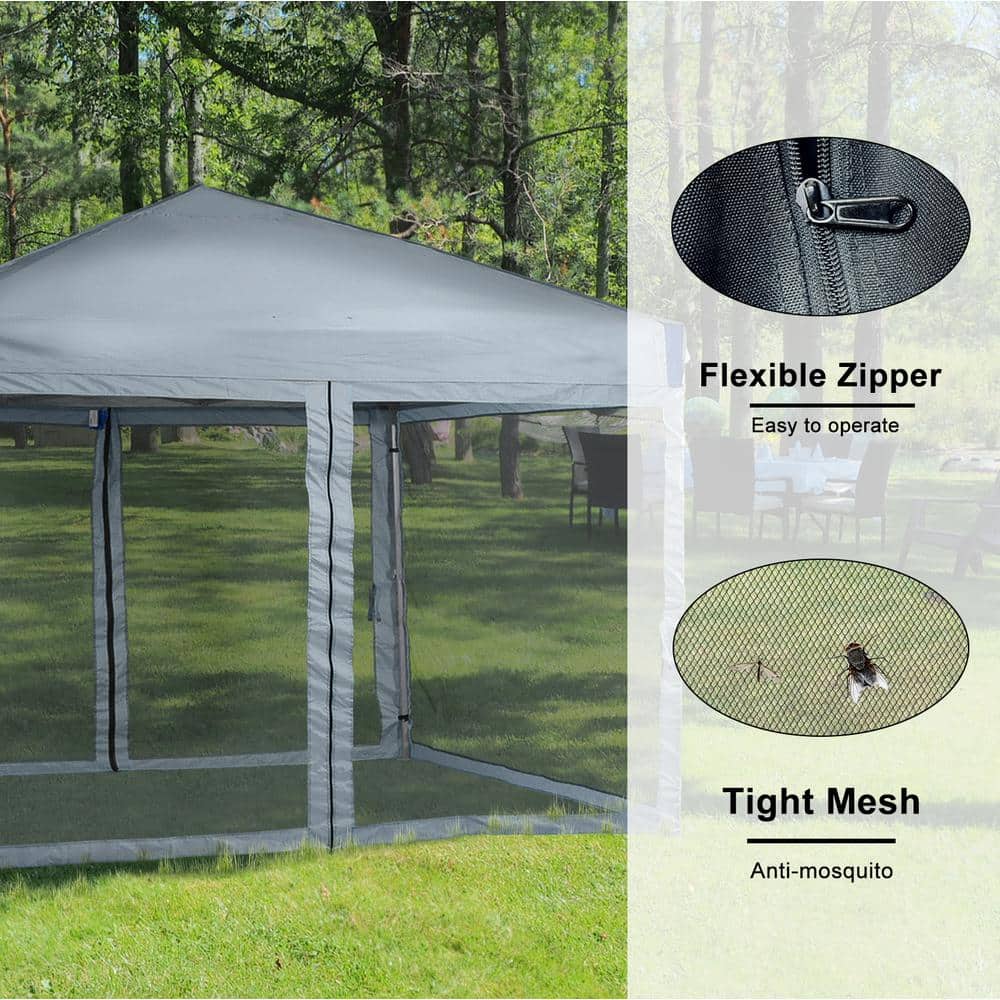 Gray 12 Ft Iron Pop-Up Canopy with Mesh Sidewalls and Roller Bag