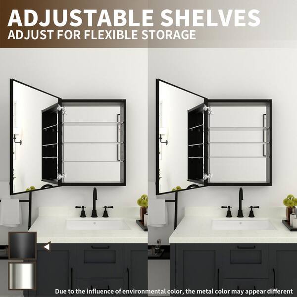 FAMYYT 23 in. W x 30 in. H Rectangular Silver Aluminum Alloy Recessed/Surface Mount Medicine Cabinet with Mirror