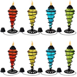 Colored Glass Outdoor Tabletop Torches - Fiberglass Wicks (Set of 8)