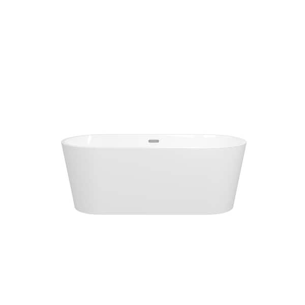 67 in. x 30 in. Acrylic Freestanding Soaking Bathtub with Center Drain in Glossy White