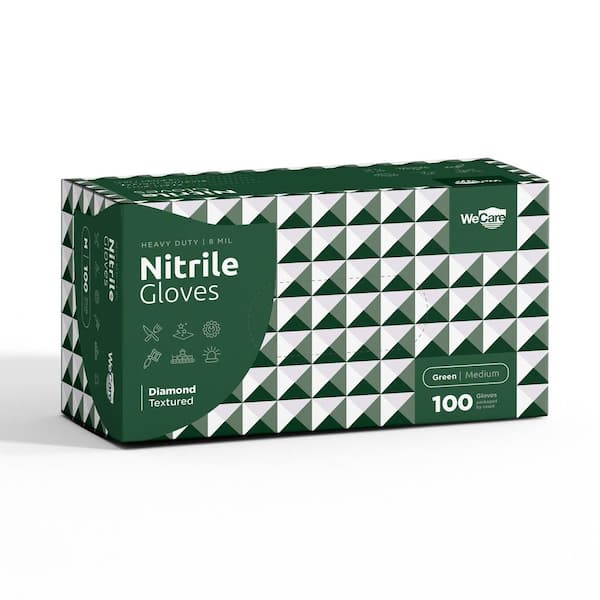 8 Mil Medium Heavy-Duty Nitrile Gloves in Green with Diamond Texture Grip Powder and Latex Free (100-Count)