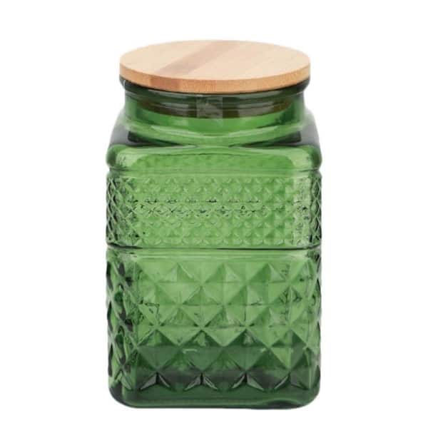 Green Square Glass Canister with Bamboo Lid, 61 oz. Airtight Food Storage Jar for Kitchen