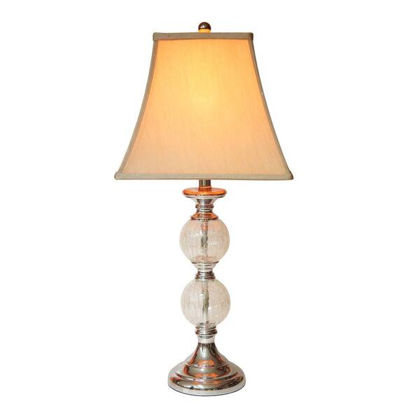 Hampton Bay Mix and Match Chrome and Glass Orb Table Lamp with Grey Square Bell Shade