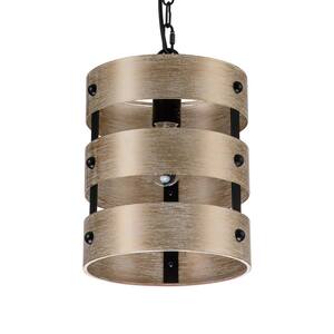 Blakely 1-Light Wood Accents Farmhouse Cylinder Pendant Light With Brown Finish