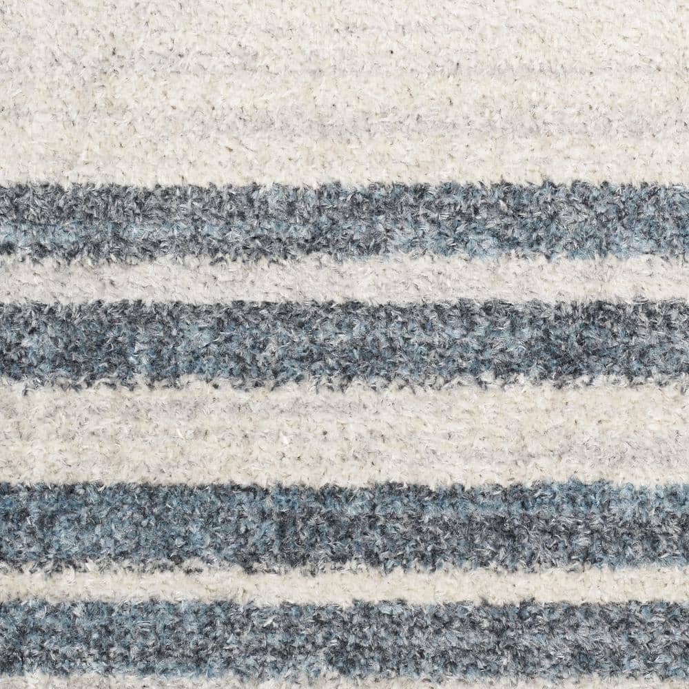 Scandinavian Charm Ivory & Blue Stripe Synthetic Rug, 2'2" x 4'