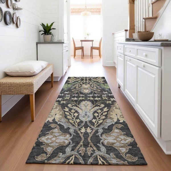 Mayfield Premium Machine Washable Abstract AMF1153 Black 2 ft. 3 in. x 7 ft. 6 in. Runner Rug