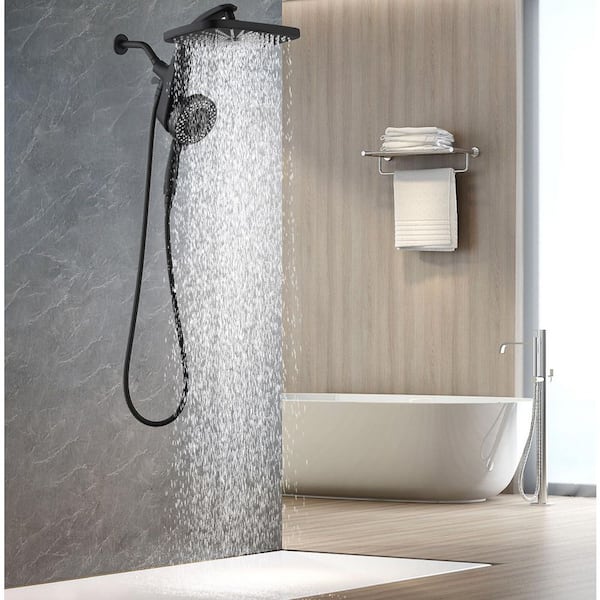 1-Piece High Pressure Rain Shower Head with 10 Sprays Handheld Shower Head in Black, Detachable Shower head