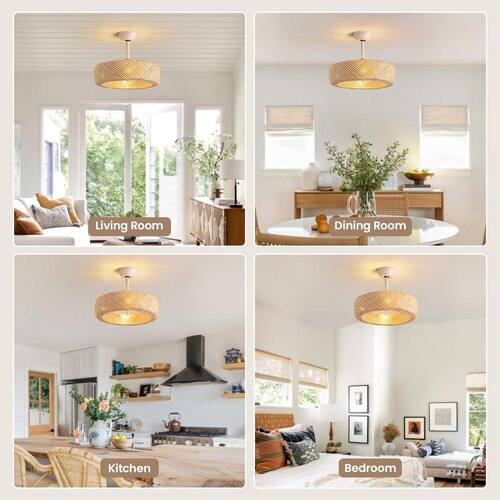 20 in. Indoor White Boho Caged Ceiling Fan with Lights and Remote Control, Low Profile Ceiling fan WDETR Ceiling Fans With Lights