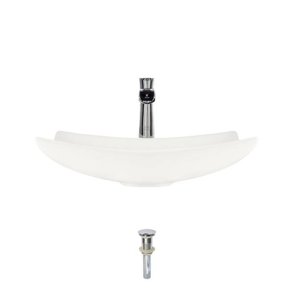 MR Direct Porcelain Vessel Sink in Bisque with 732 Faucet and Pop-Up Drain in Chrome