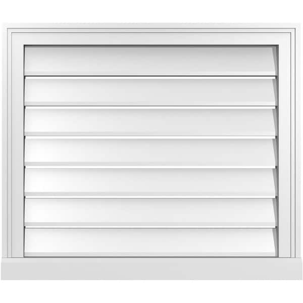 Ekena Millwork 28 in. x 24 in. Vertical Surface Mount PVC Gable Vent: Functional with Brickmould Sill Frame