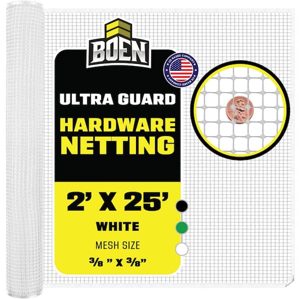 BOEN 2 ft. x 25 ft. White Plastic Hardware Net