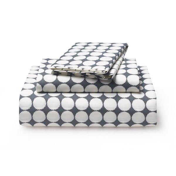 MAKERS COLLECTIVE Sol Y Flor 4-Piece Cream/Dark Gray Cotton Percale King Sheet Set