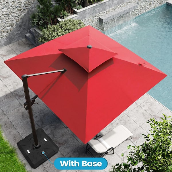 Crestlive Products 10 ft. x 10 ft. Double Top Cantilever Patio Umbrella in Red with 260 lbs. Base Stand