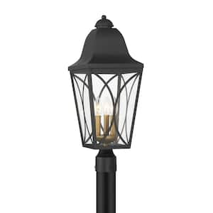 Cardigan 3-Light Sand Black-Olden Brass Aluminum Hardwired Outdoor Weather Resistant Post Light with No Bulbs Included