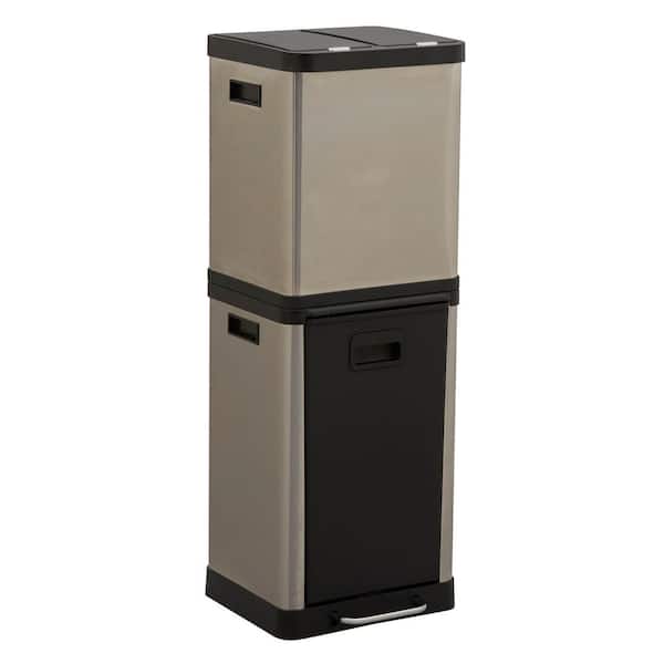HOUSEHOLD ESSENTIALS 5.28 Gal. Stuart Recycle Tower Dual Trash Can in Stainless