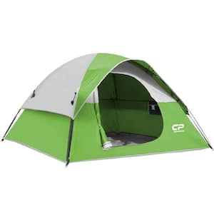 7 ft. x 7 ft. 3-Person Easy Up Camping Dome Tent Ground Pegs and Stability Poles, Sun Shelter Green