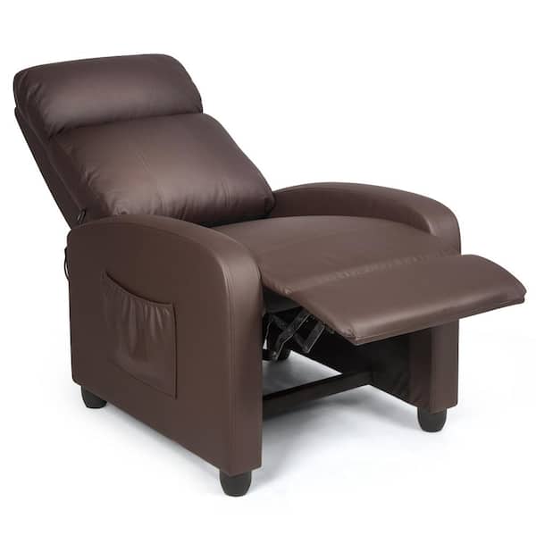 Costway Brown Polyurethane Sponge Reclining Vibration Massage Chair Ergonomic Adjustable Single Sofa