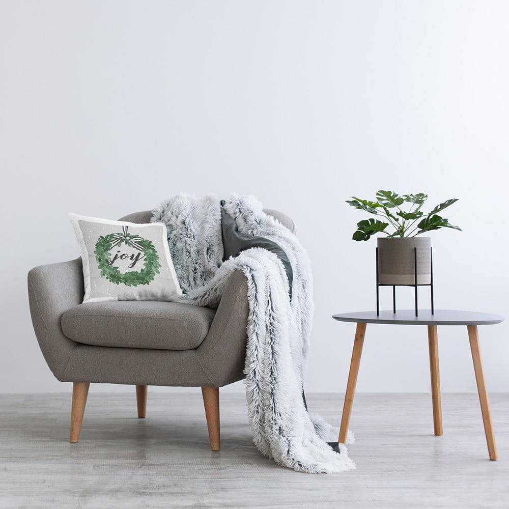 Joy Wreath Green and White Square Throw Pillow Set