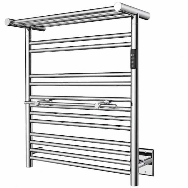 Towel Warmer Electric Heated Towel Rack with Top Shelf, 11 Heating Bars, Wall Mount, Plug-In or Hard-Wired, Polished