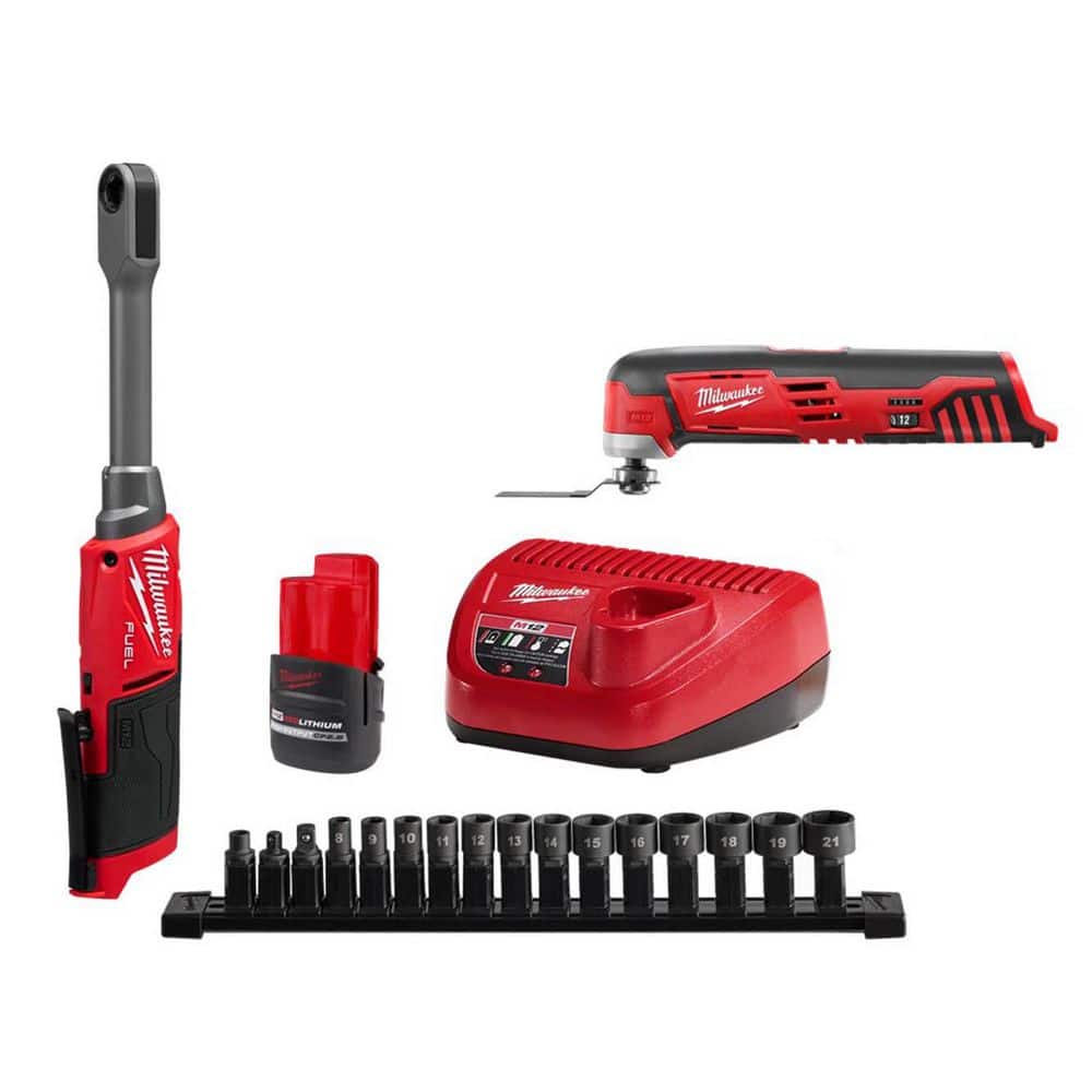 M12 FUEL INSIDER 12V Lithium-Ion Brushless 1/4-3/8 in. Extended Reach Box Cordless Ratchet Kit w/ Battery & Multi-Tool -  Milwaukee, 3050-21-2426-20