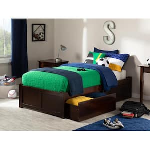 Concord Walnut Twin XL Platform Bed with Flat Panel Foot Board and 2-Urban Bed Drawers