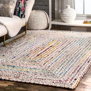 Tammara Colorful Braided Ivory Doormat 3 ft. x 5 ft. Oval Rug