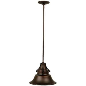 Union 9.5 in. 1-Light Oiled Bronze Finish Dimmable Outdoor Pendant Light w/Oiled Bronze Aluminum Shade No Bulb Included