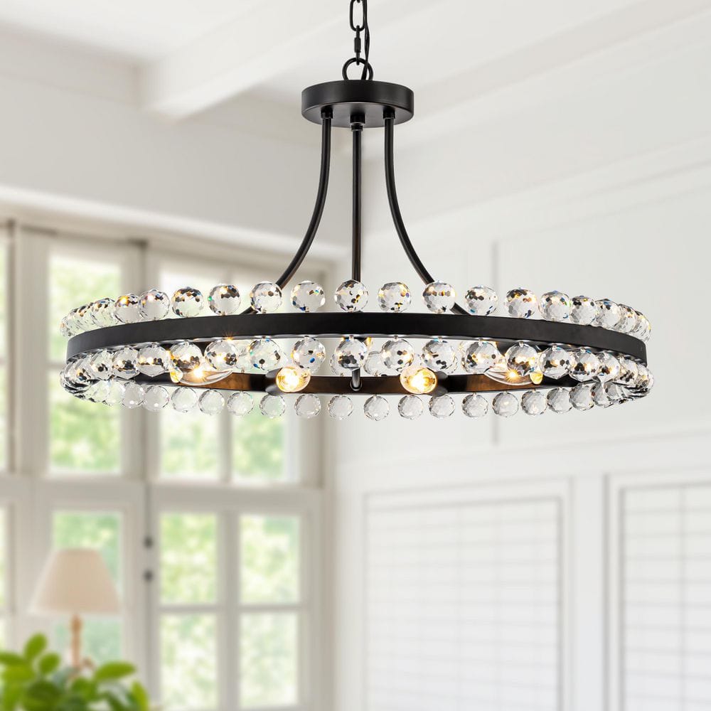 9-Light Black Crystal Chandelier, Modern Round Pendant Light Fixture with Adjustable Height for Dining Room, Living Room price history on PriceWatchPro