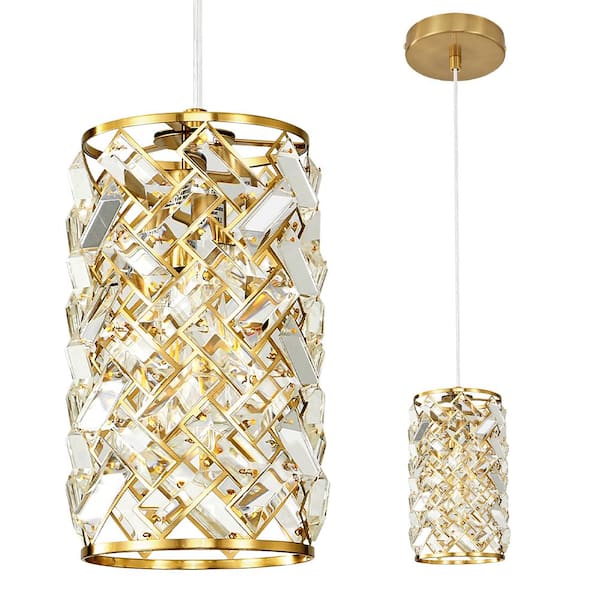 Deyidn Modern Metal Luxury 1-Light Gold Pendant Light Crystal Shape Chandelier for Kitchen Island Bulb Not Included