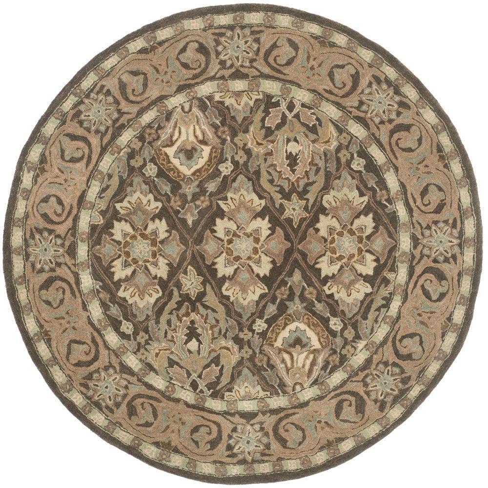 Handmade Tufted Round Wool Rug in Brown and Beige