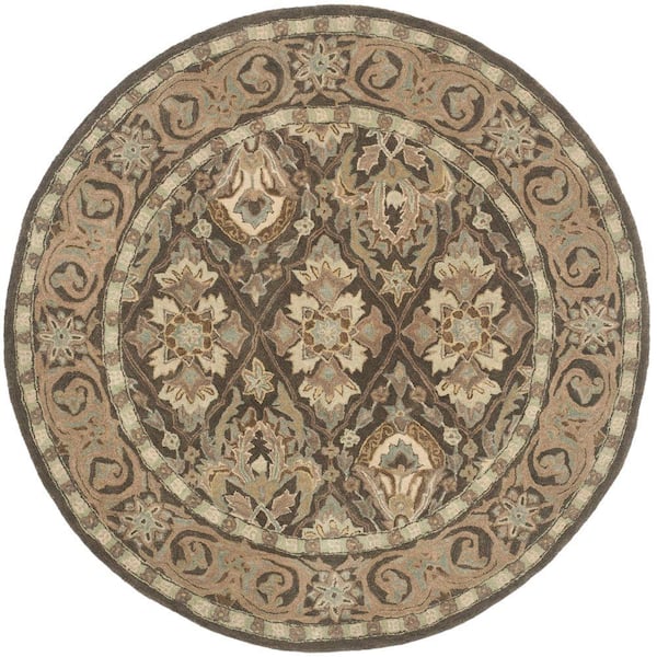 SAFAVIEH Anatolia Brown/Beige 6 ft. x 6 ft. Round Border Area Rug