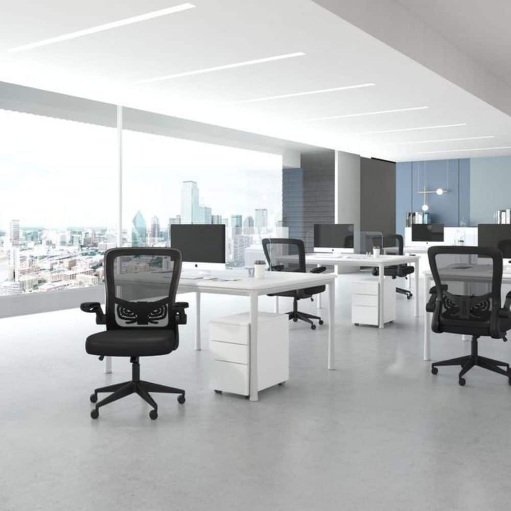 Antimicrobial Medical-Grade Vinyl upholstery, Lumbar Support, Ergonomic Task Chair in Black with Flip-Up Arms