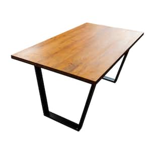 Metal and Wood Top 63 in. Rectangle, Acacia Wood with Iron Frame Dining Table, Seats 6