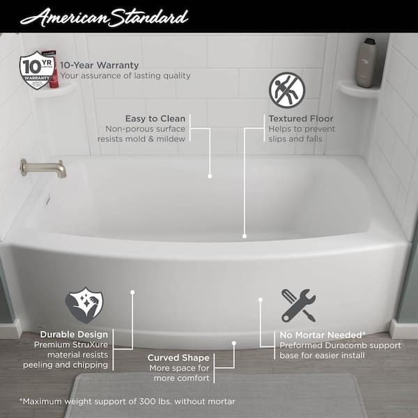 American Standard Ovation Curve 60 in. L x 30 in. W Alcove Shower Pan Base  with Left Drain in Arctic White (retail price $269) Auction