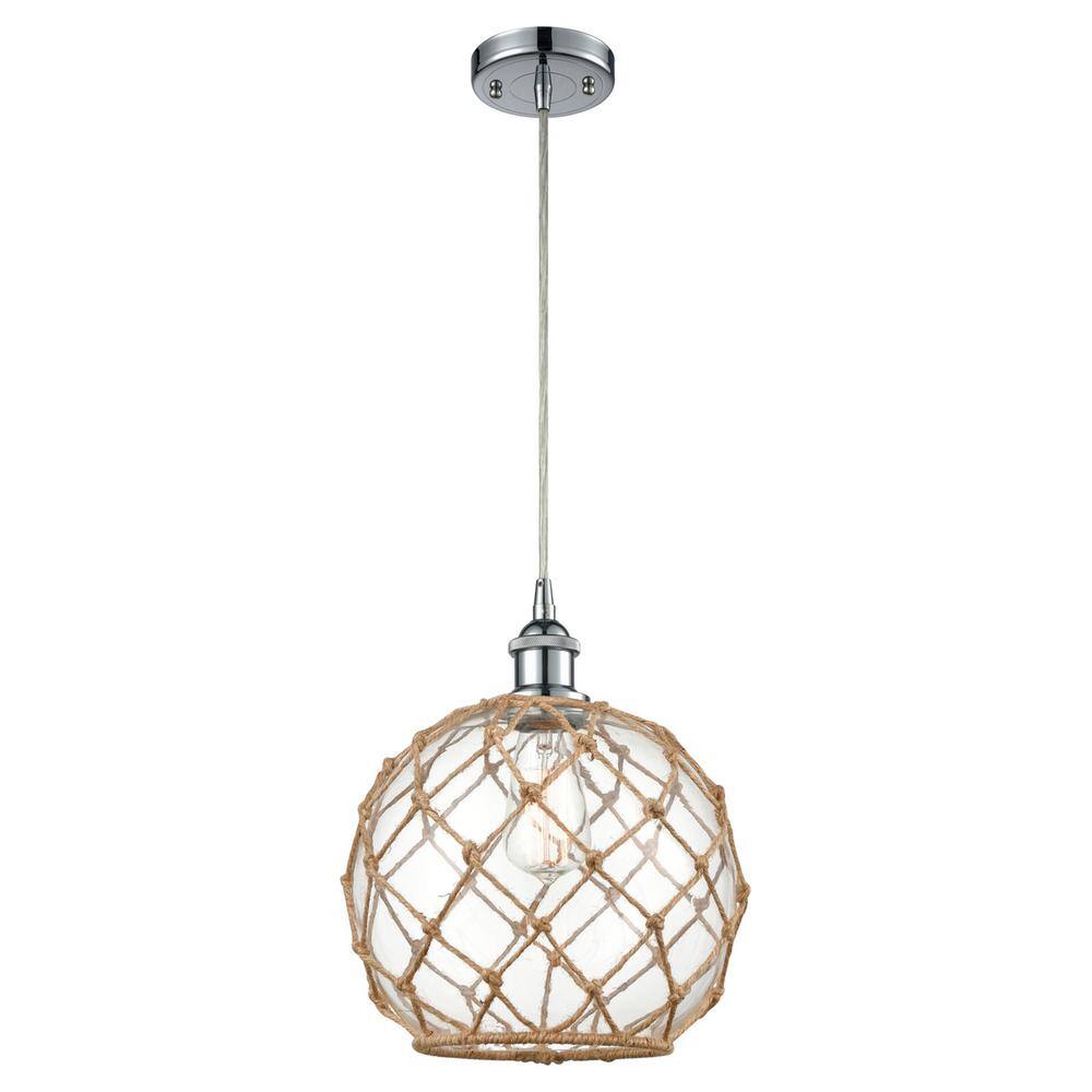 Farmhouse Rope 100-Watt 1-Light Polished Chrome Standard Mini Pendant Light with Clear Glass Shade, No Bulbs Included price history on PriceWatchPro