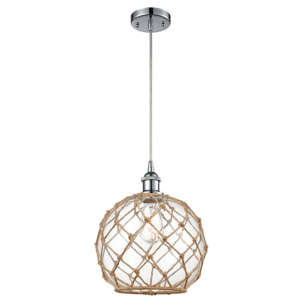 Farmhouse Rope 100-Watt 1-Light Polished Chrome Standard Mini Pendant Light with Clear Glass Shade, No Bulbs Included